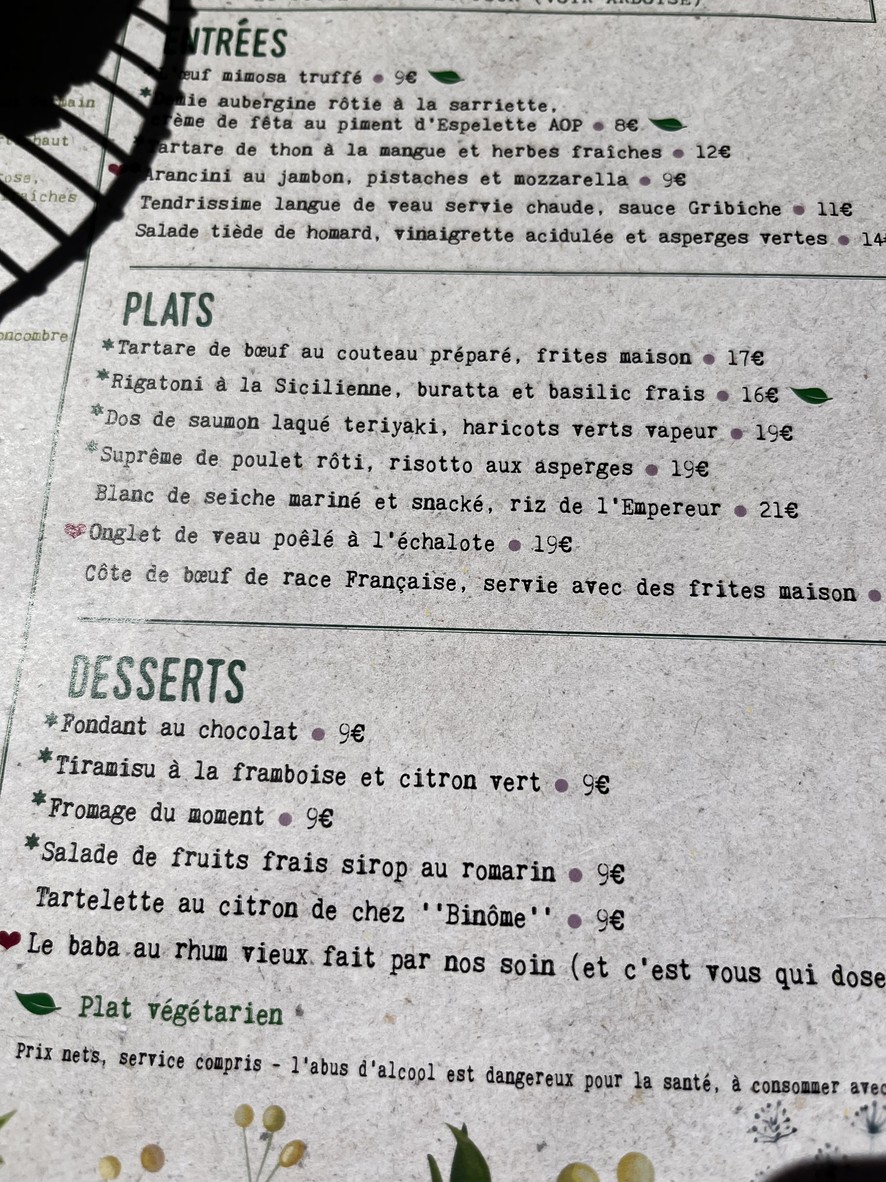 Bistrot des Plantes menu 4