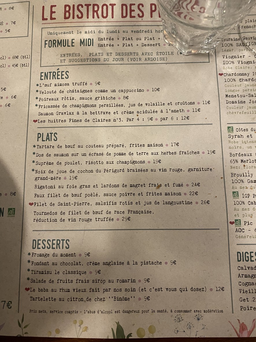 Bistrot des Plantes menu 5