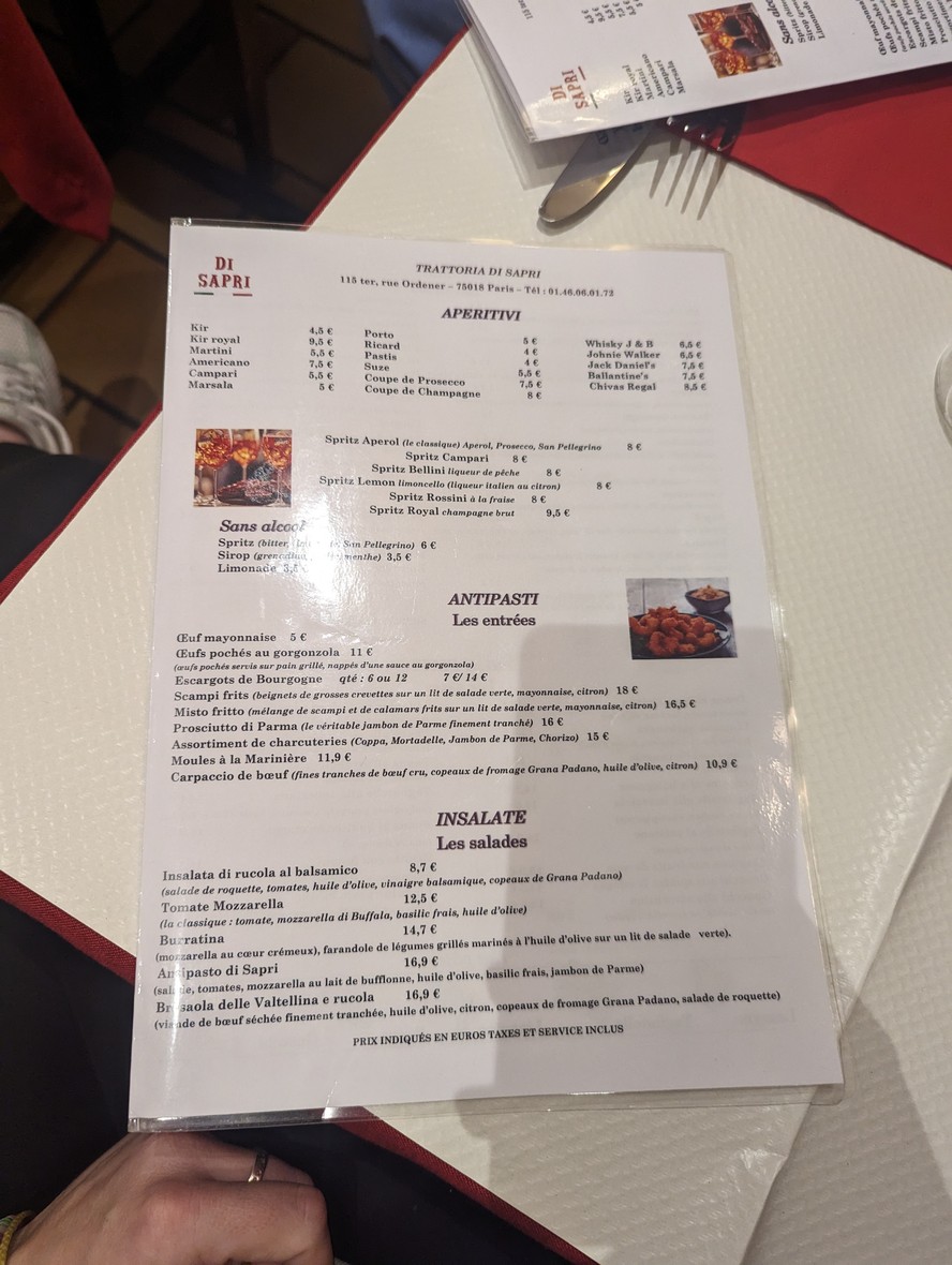 Trattoria Di Sapri menu 1