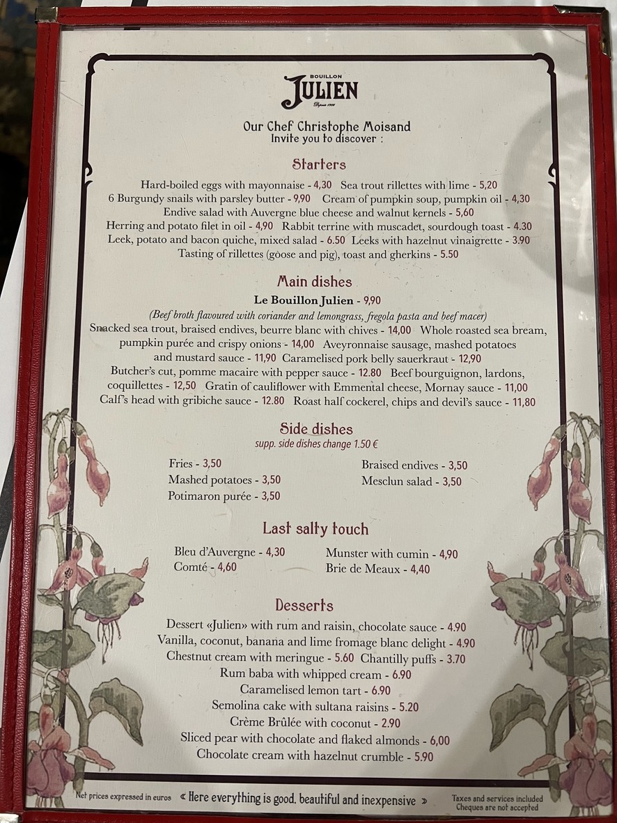 Bouillon Julien menu 2