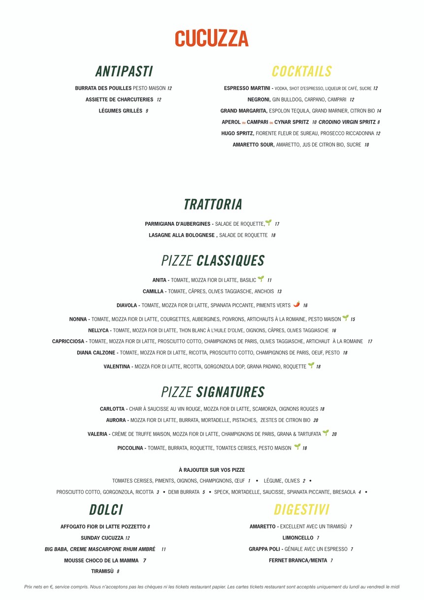 Cucuzza Ristorante menu 1
