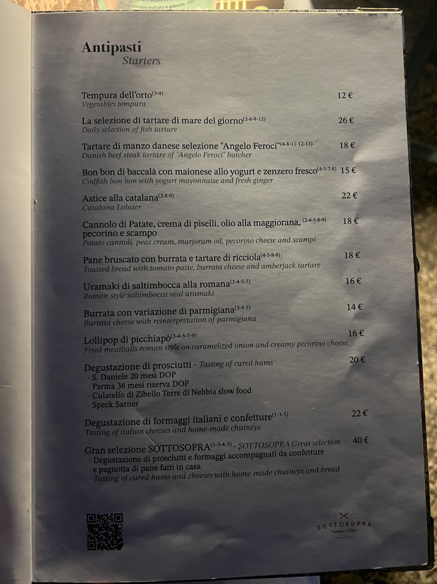 Sottosopra Trastevere menu 2