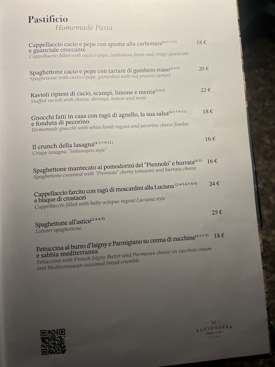 Sottosopra Trastevere menu 3