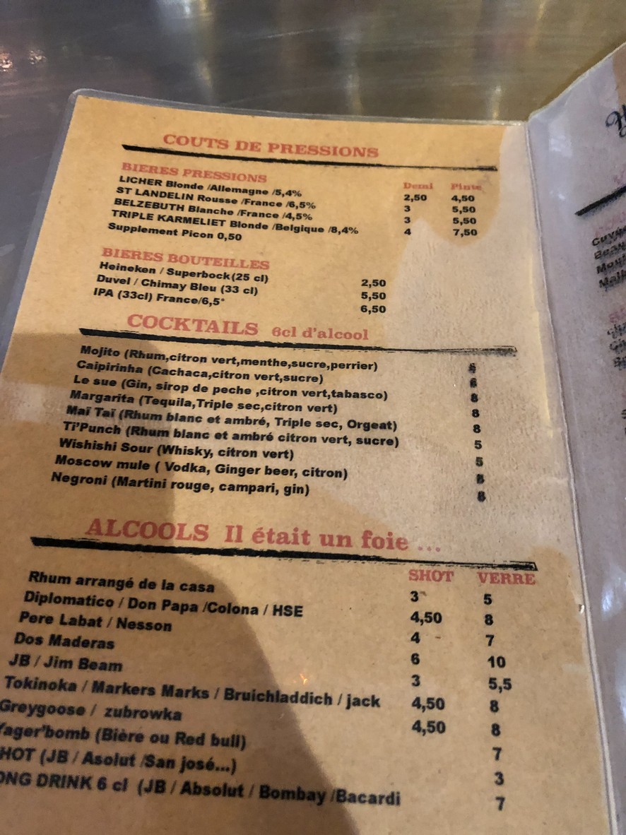 Bar Demain C'est Loin menu 1