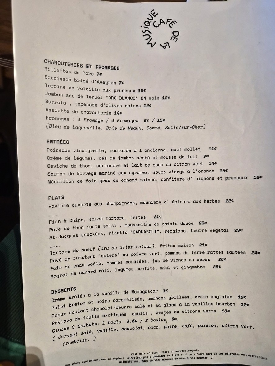 Café de la Musique menu 1