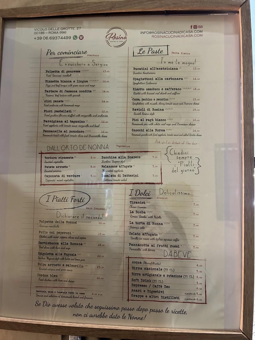 Rosina Cucina di Casa menu 2
