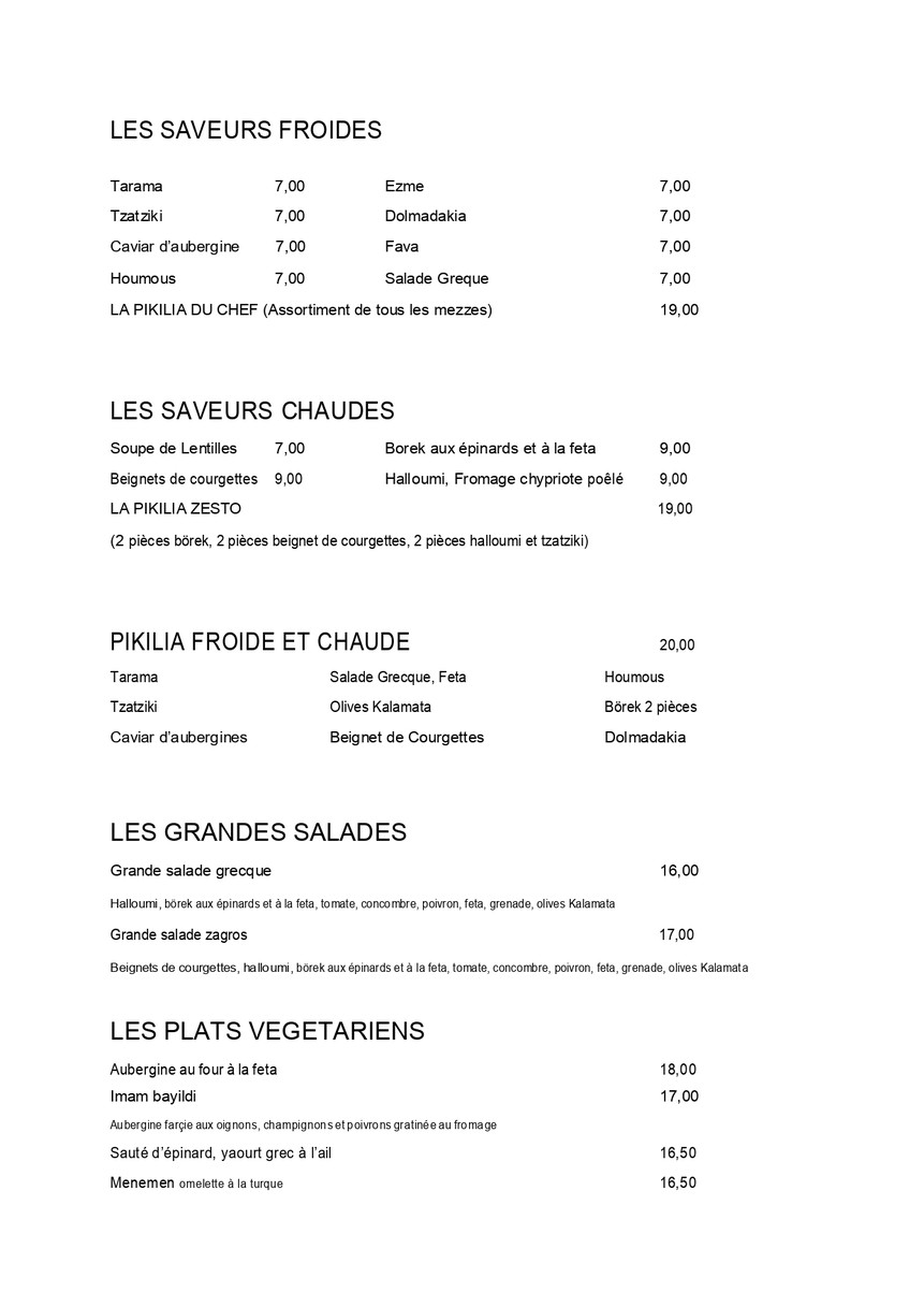 Le petit Zagros menu 1