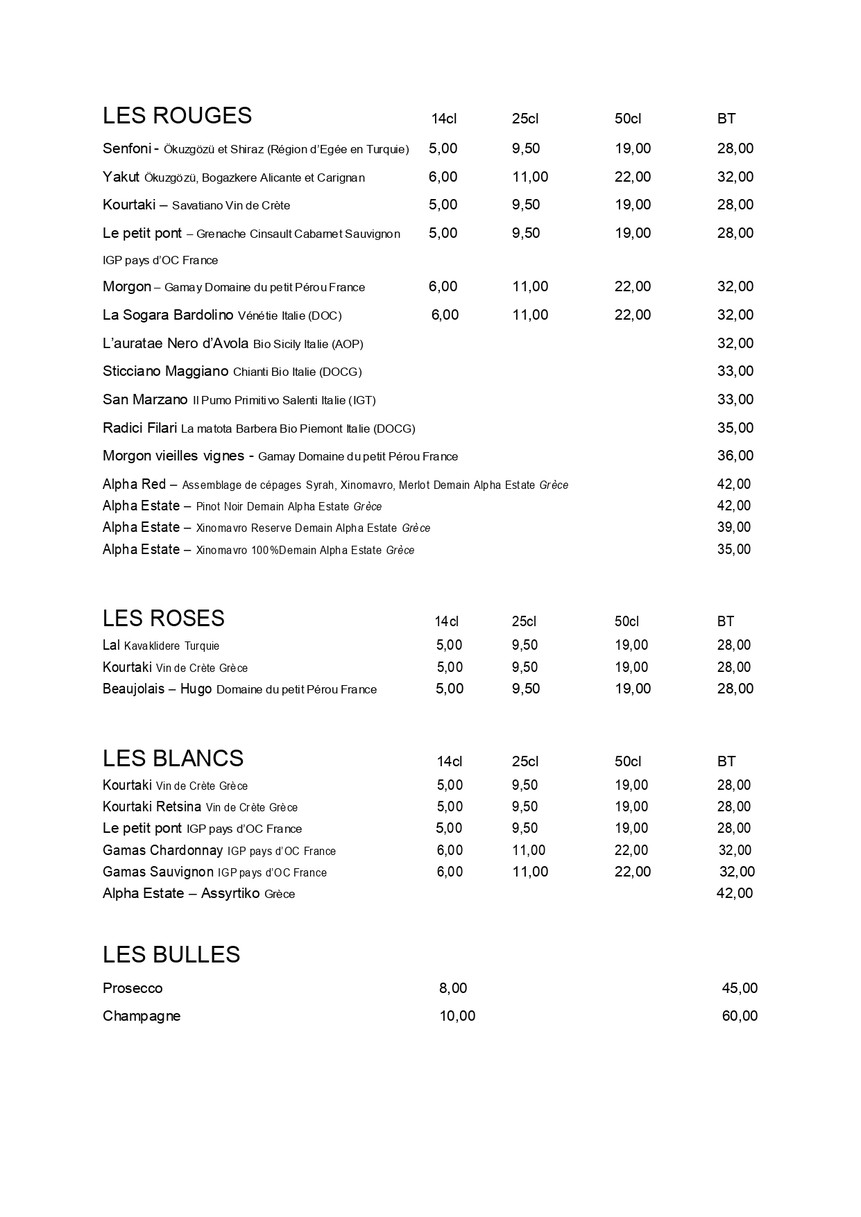 Le petit Zagros menu 2