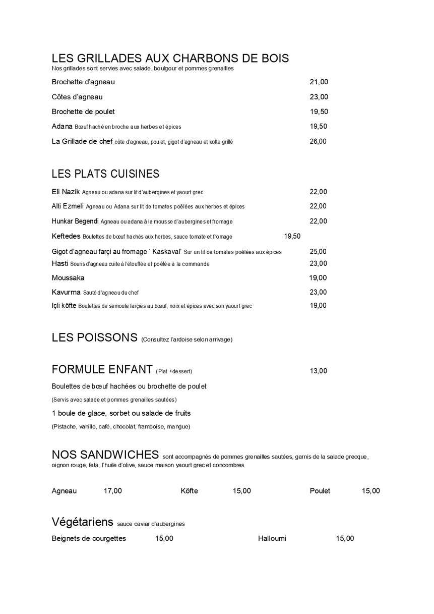 Le petit Zagros menu 3