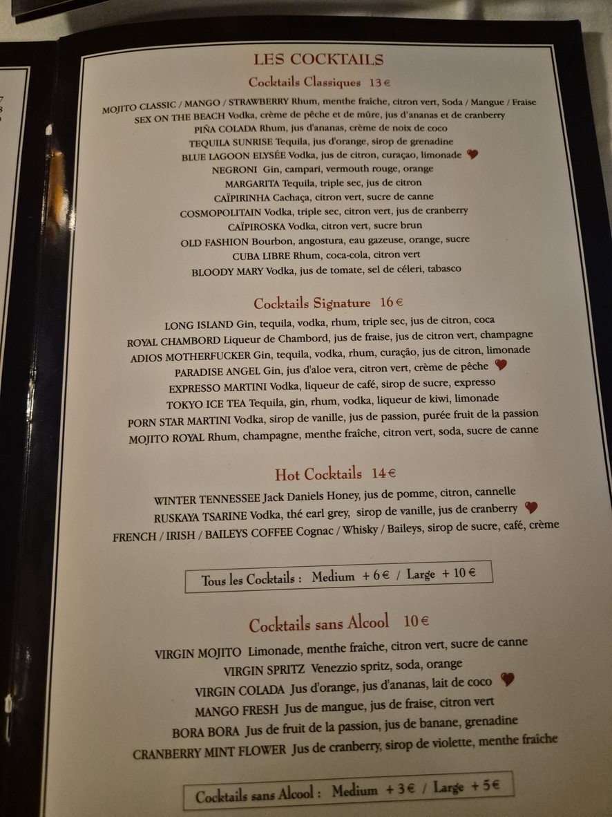 Le Carré Élysée menu 2