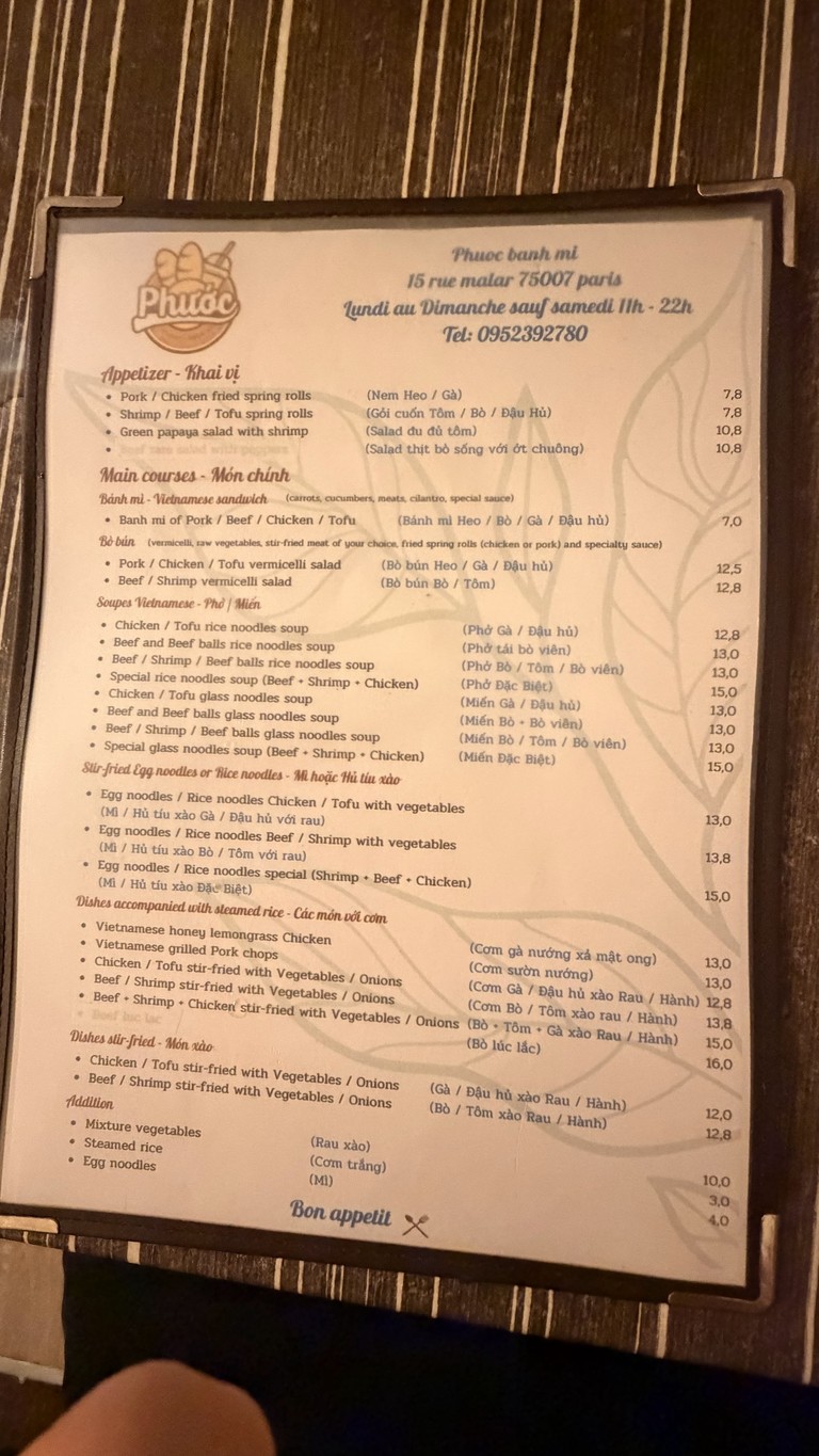 Phuoc Banh Mi menu 2