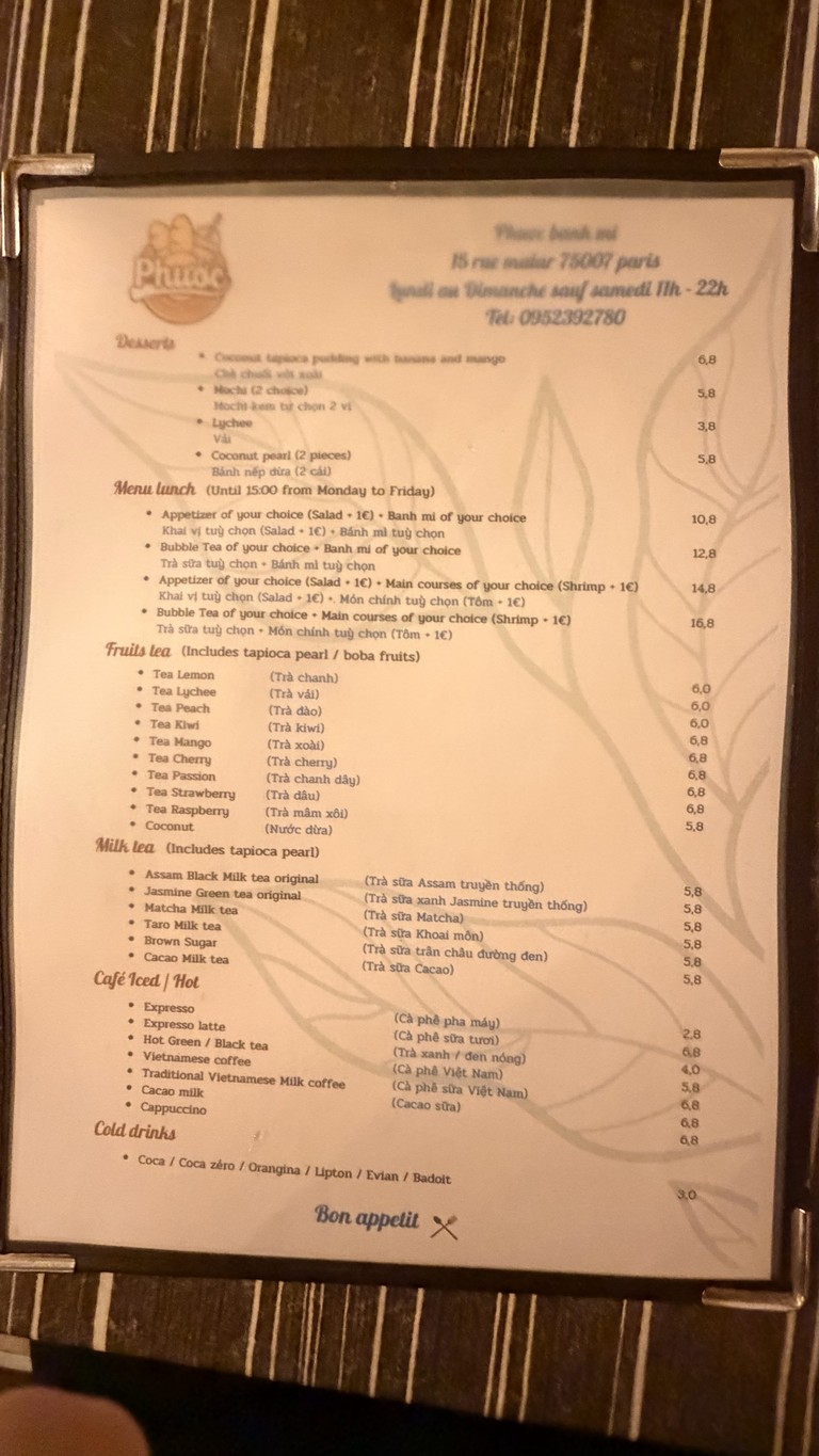 Phuoc Banh Mi menu 3