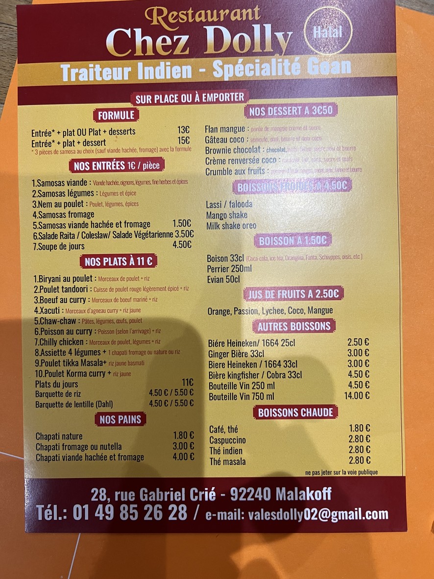 Chez Dolly menu 1