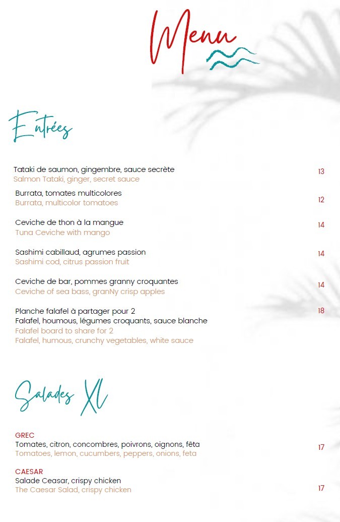 La Beach Paris Restaurant & plage privée à Paris menu 1