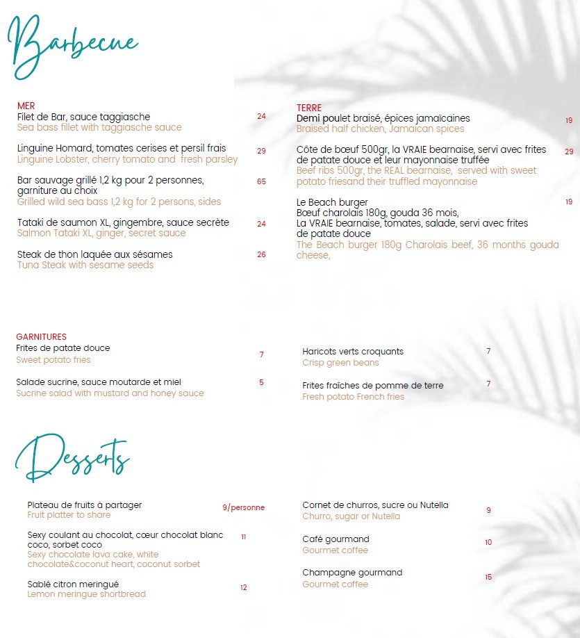 La Beach Paris Restaurant & plage privée à Paris menu 2
