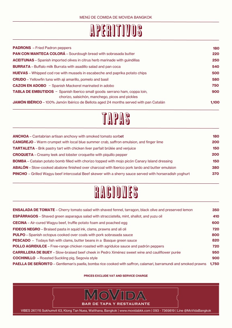 Movida Bangkok menu 1