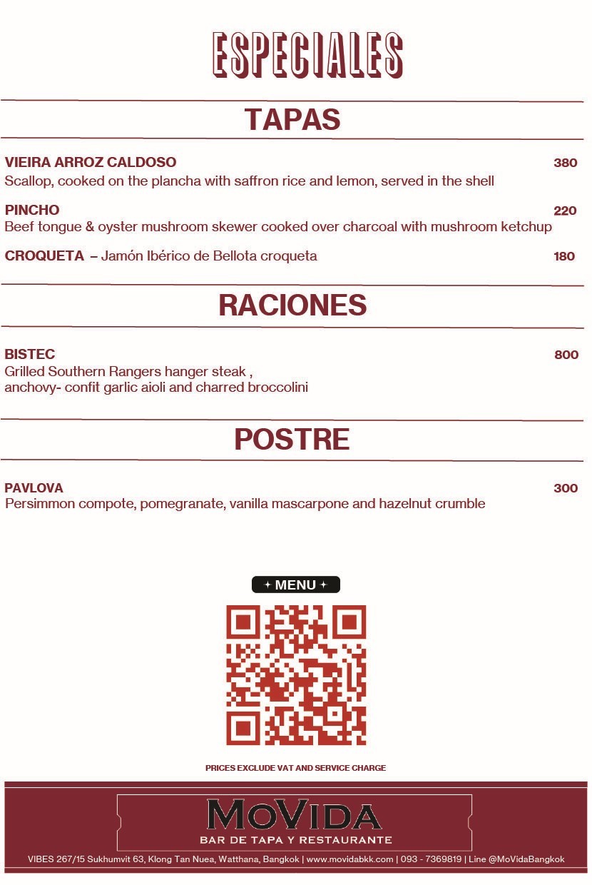 Movida Bangkok menu 2