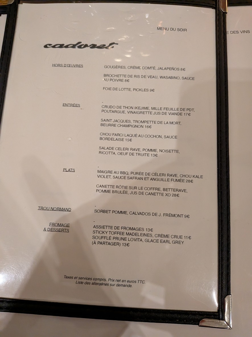 Le Cadoret menu 1