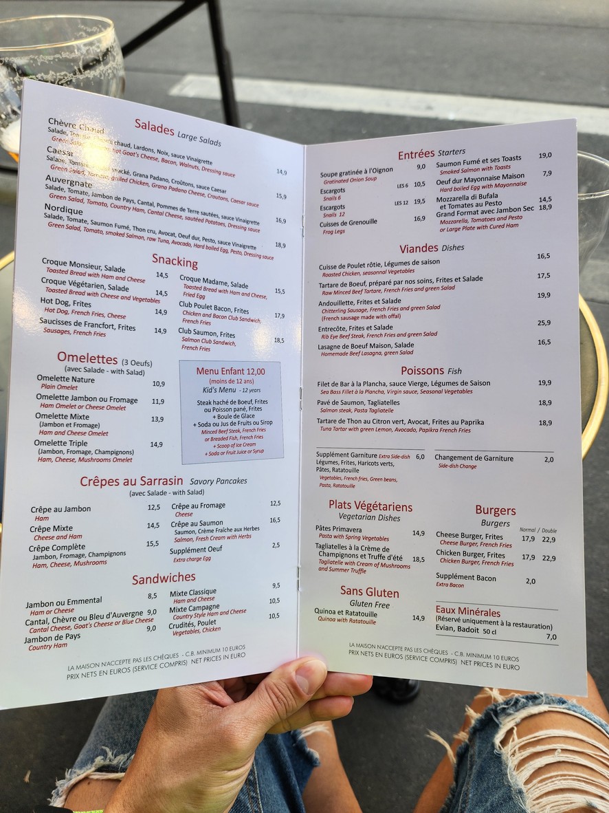 Au Vieux Comptoir menu 1