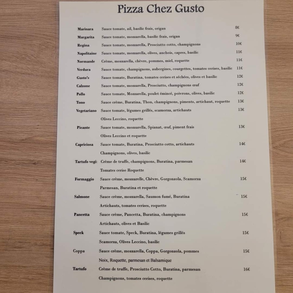 Chez Gusto Bar à Pizza menu 2