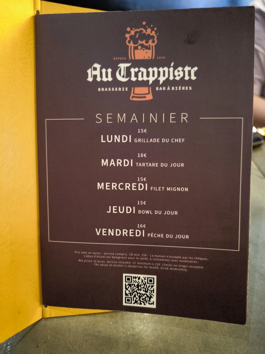 Au Trappiste menu 1
