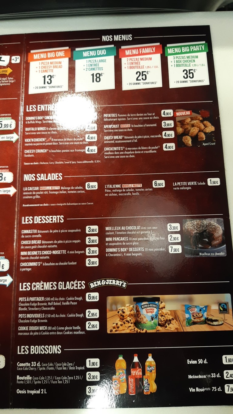 Domino's Pizza Paris 20 - Belleville menu 1