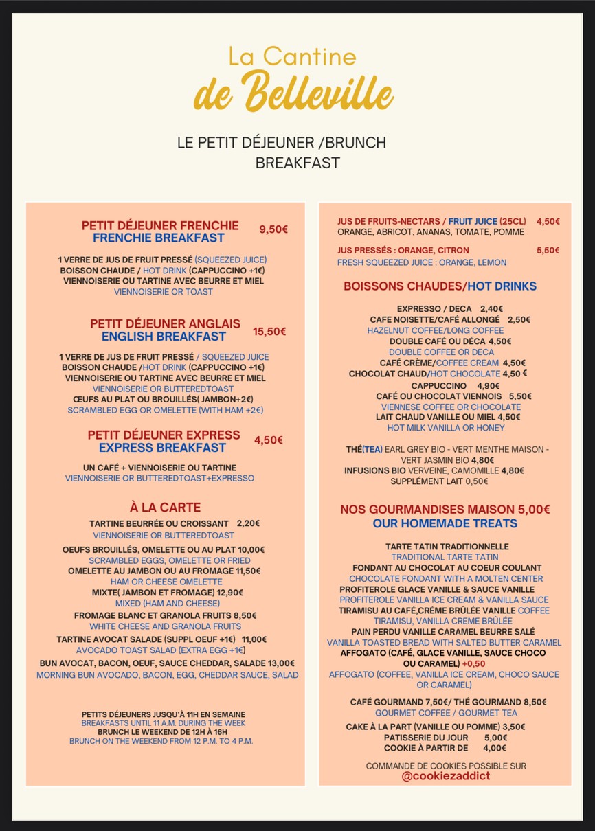 La cantine de Belleville menu 2