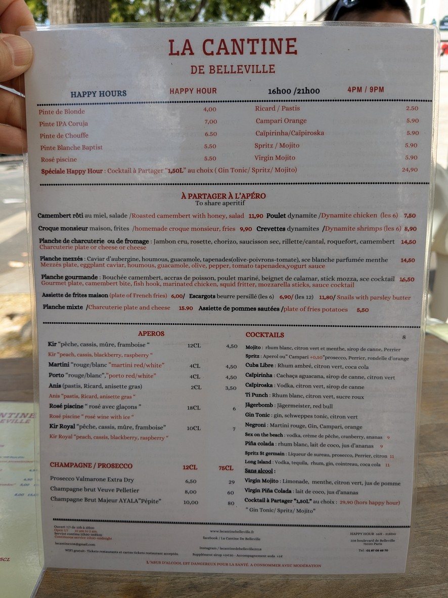 La cantine de Belleville menu 3