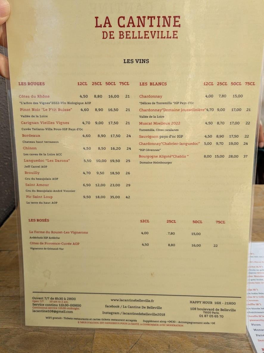 La cantine de Belleville menu 5