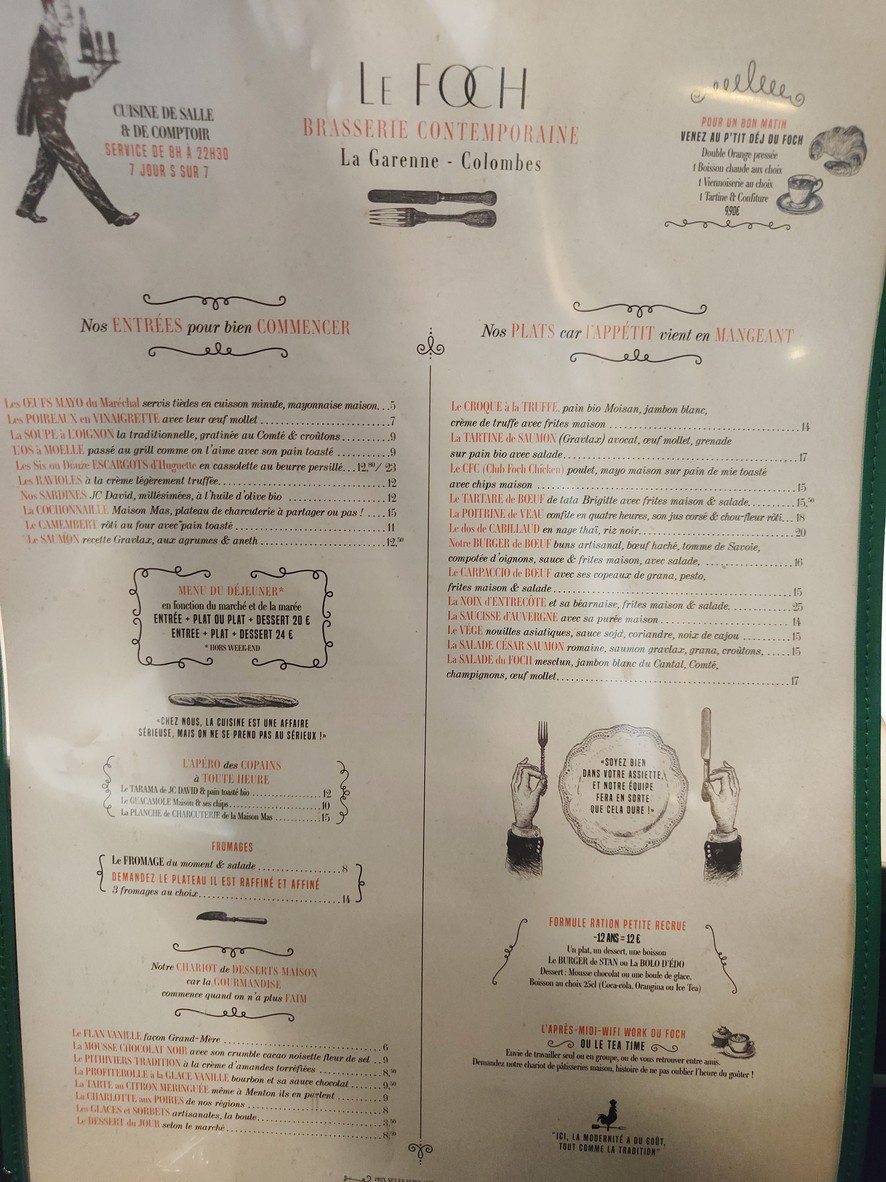 Le Foch menu 1