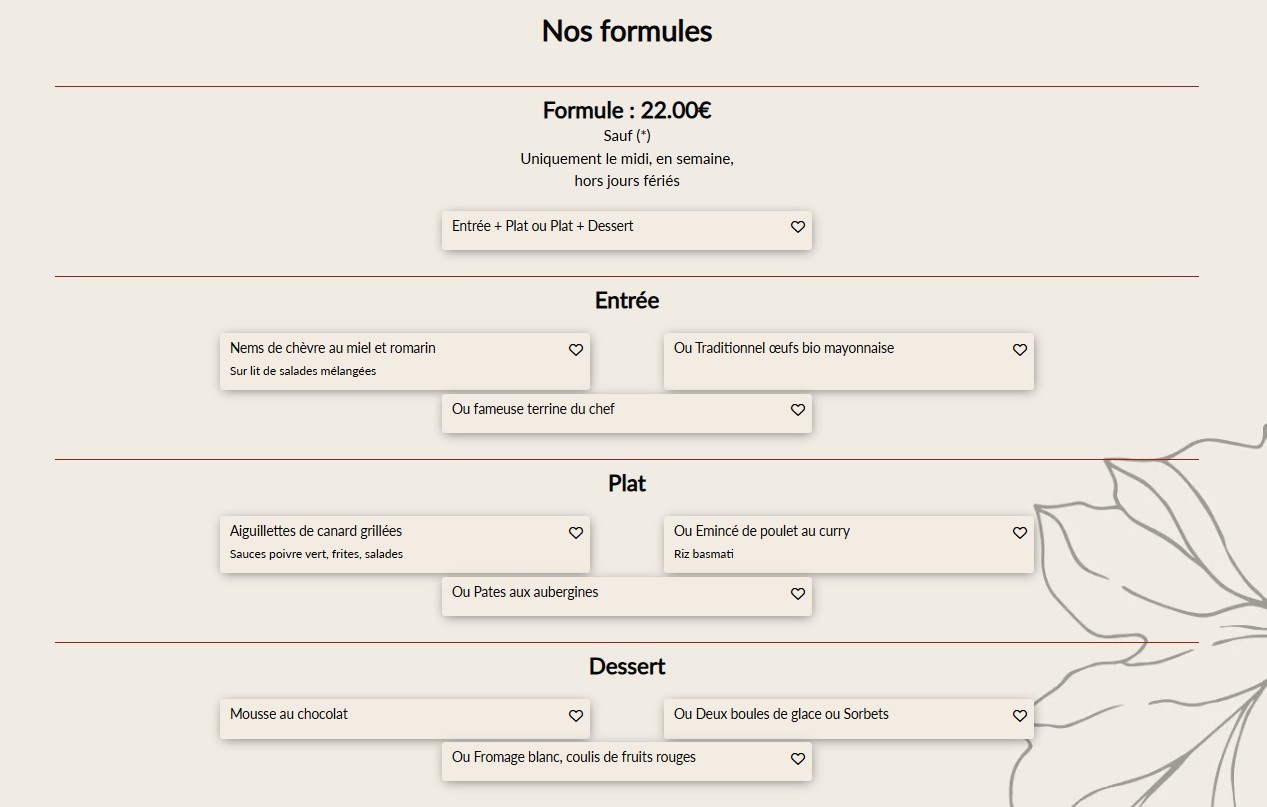 La Table des Ternes menu 1
