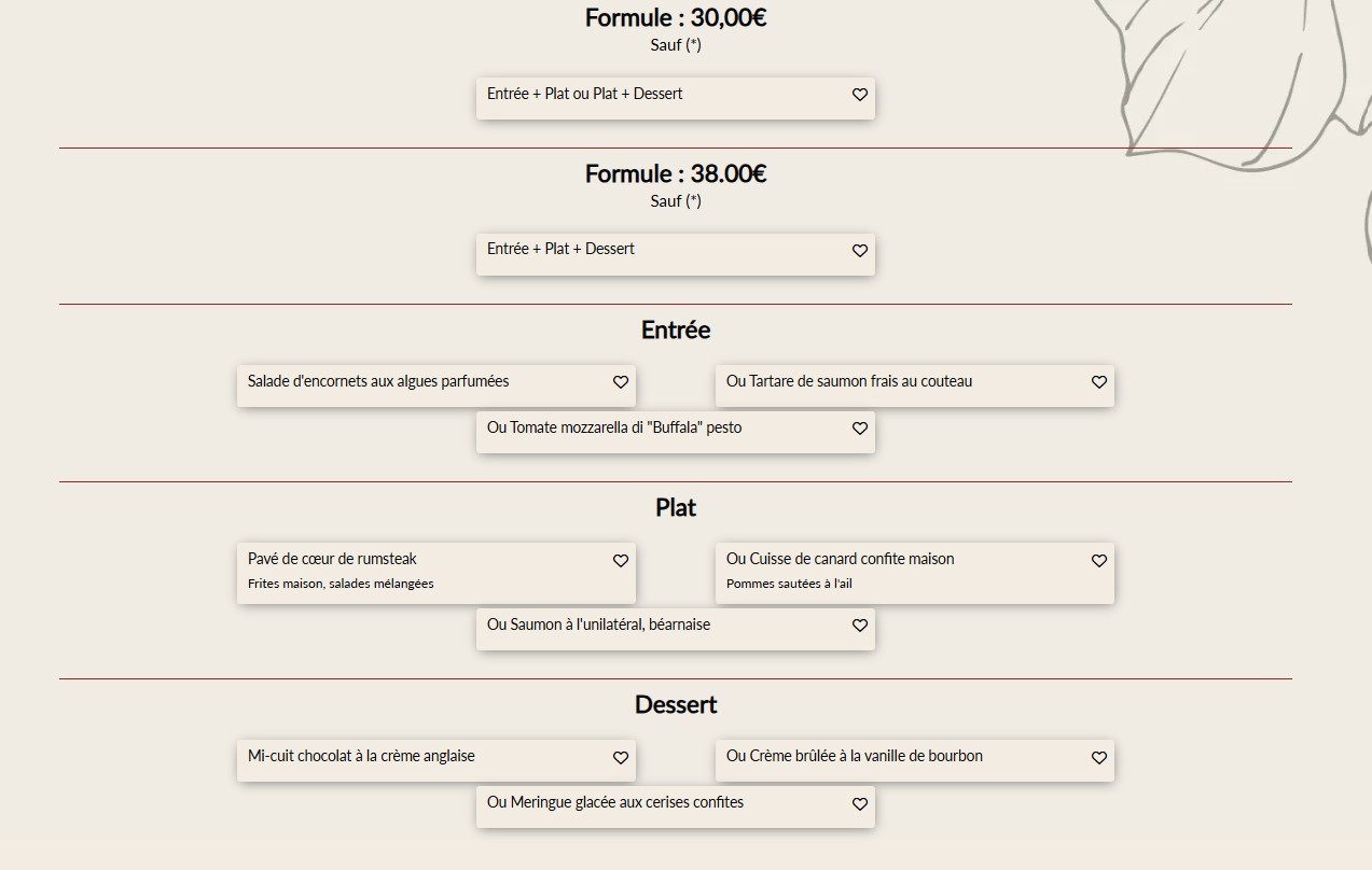 La Table des Ternes menu 2