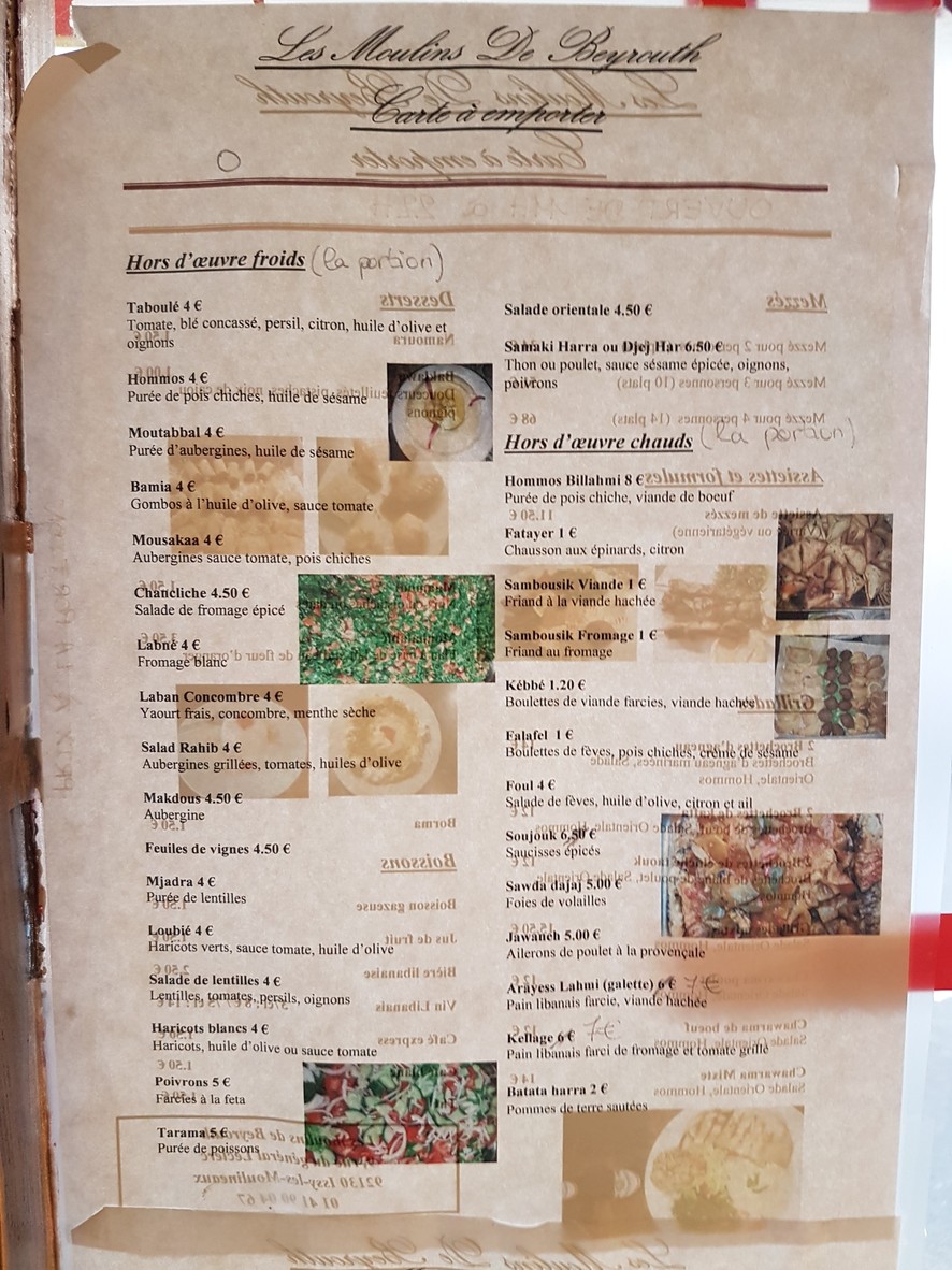 Restaurant Traiteur Les Moulins de Beyrouth menu 1