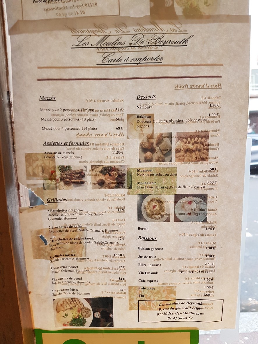 Restaurant Traiteur Les Moulins de Beyrouth menu 2