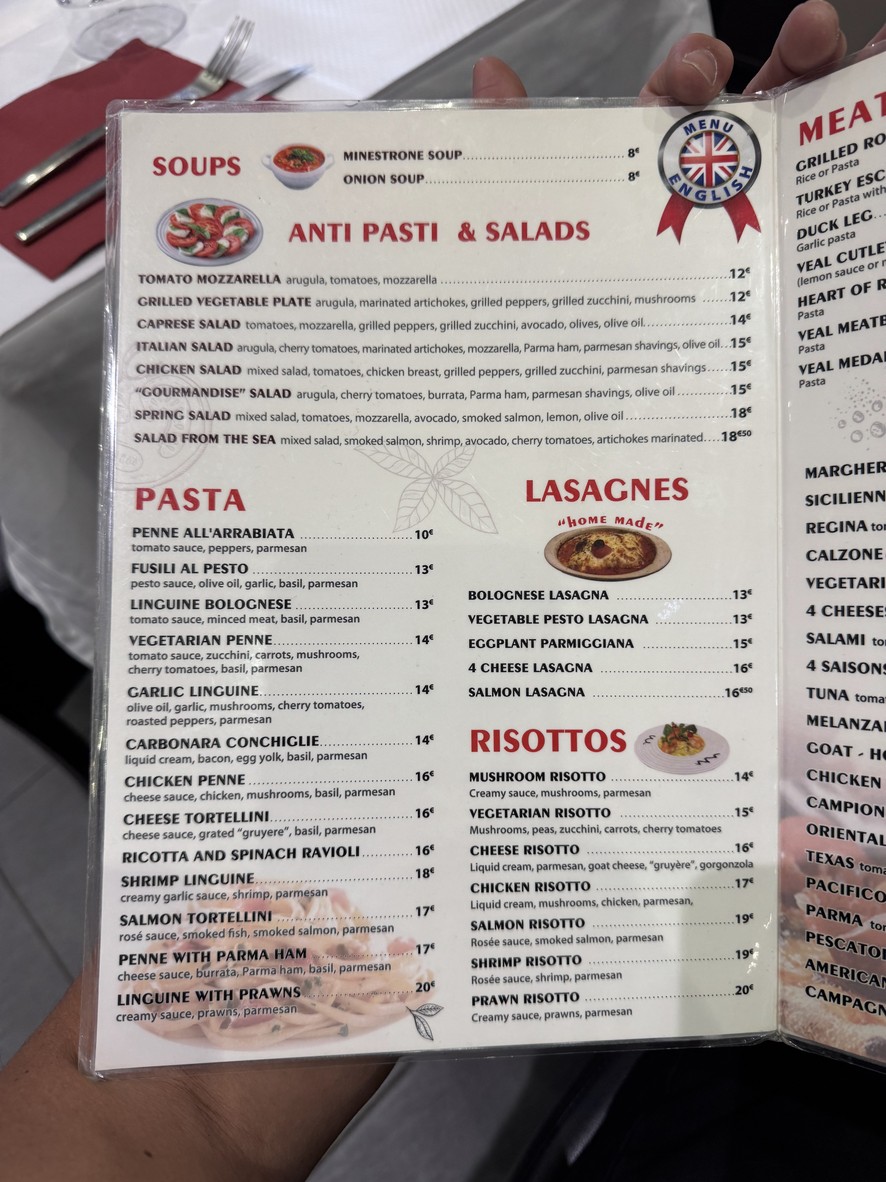 Restaurant italien pizzeria la gourmandise menu 1