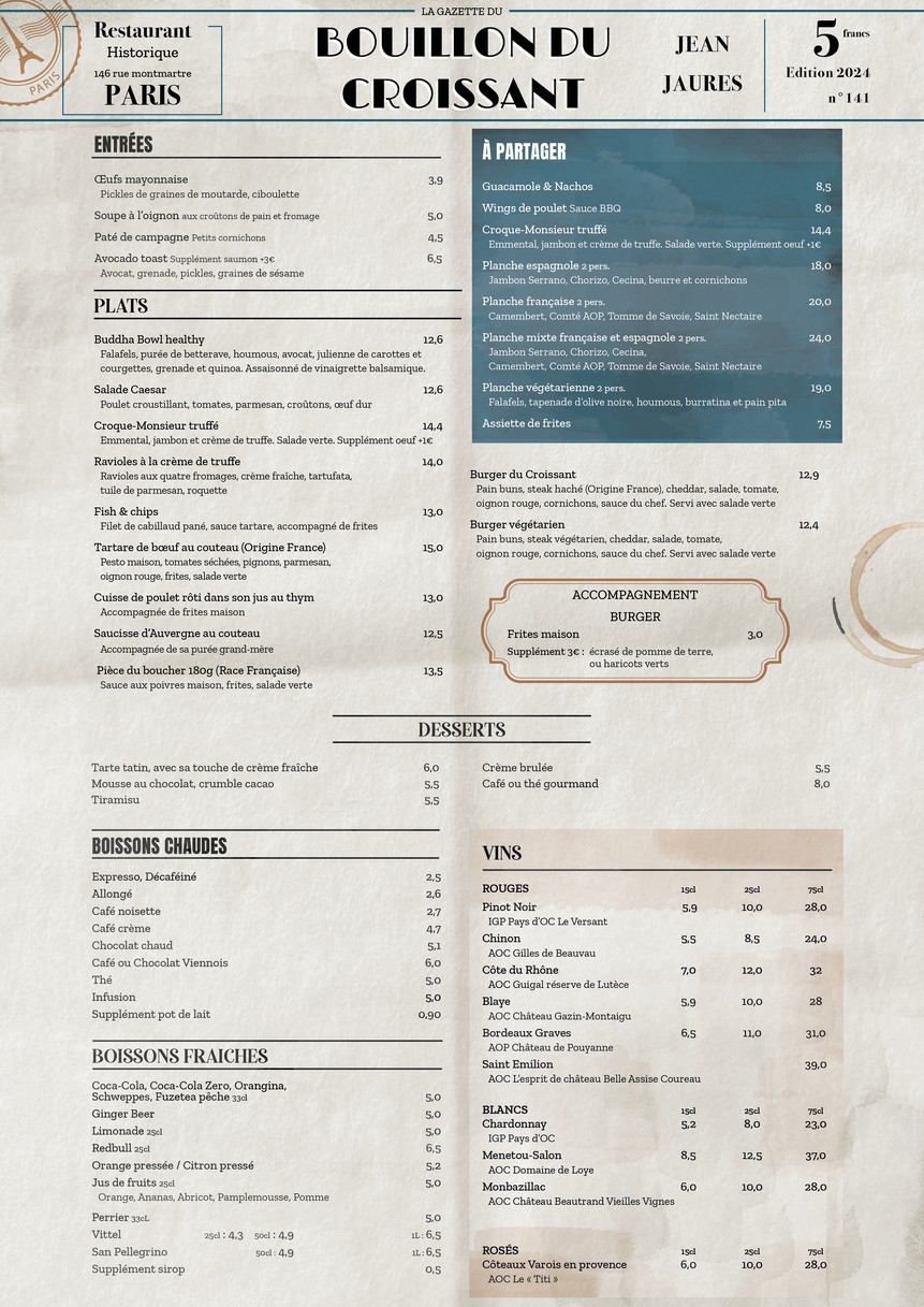 Le Bistrot du Croissant menu 1