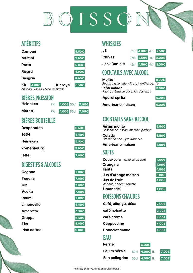 Paris'sy menu 3