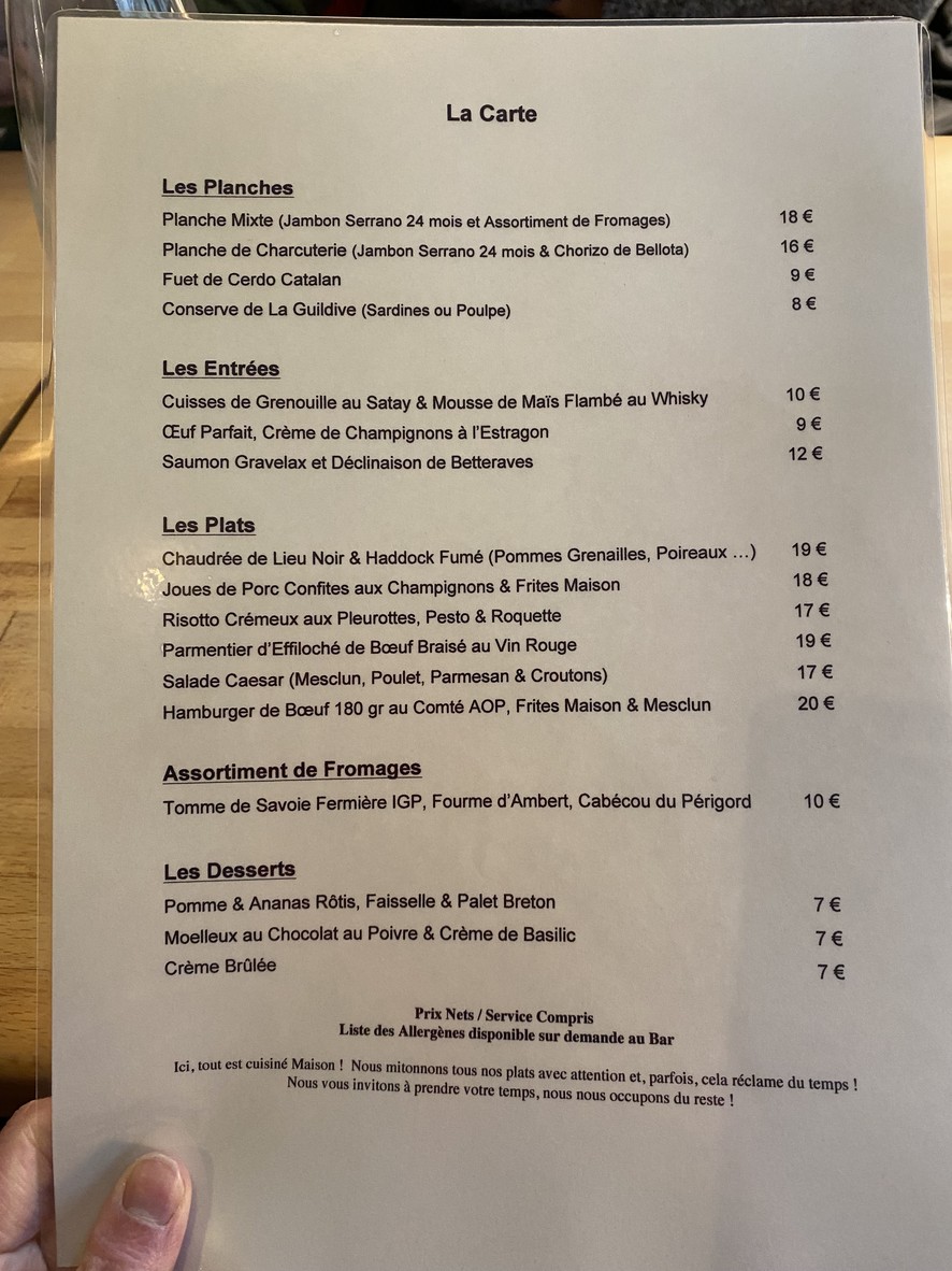 Les Voisins menu 1