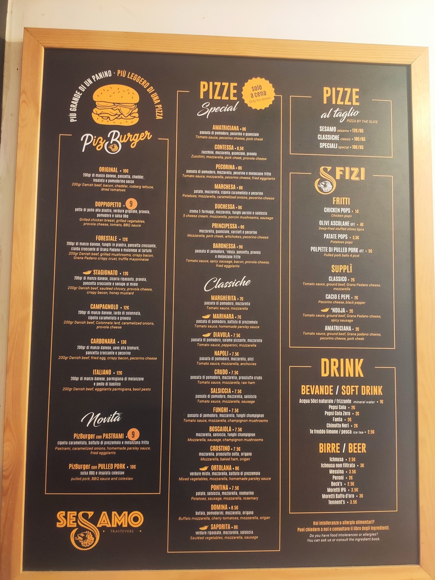 Sesamo Trastevere menu 1