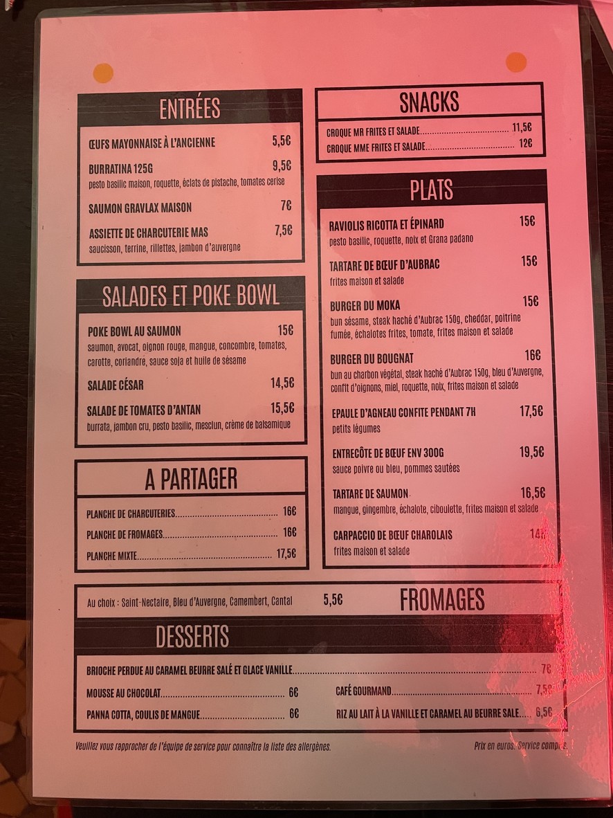 Brasserie Au Moka menu 1