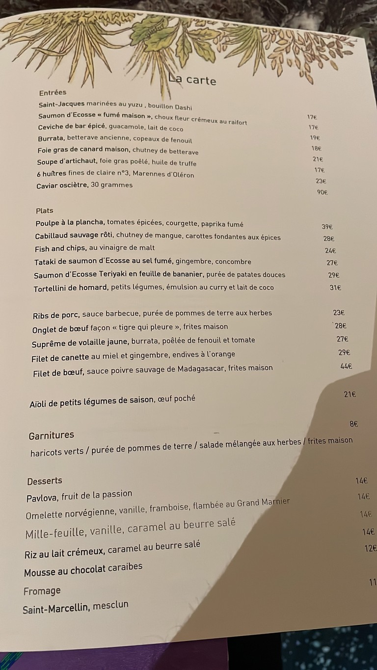 Terrasse de l'Alcazar menu 2