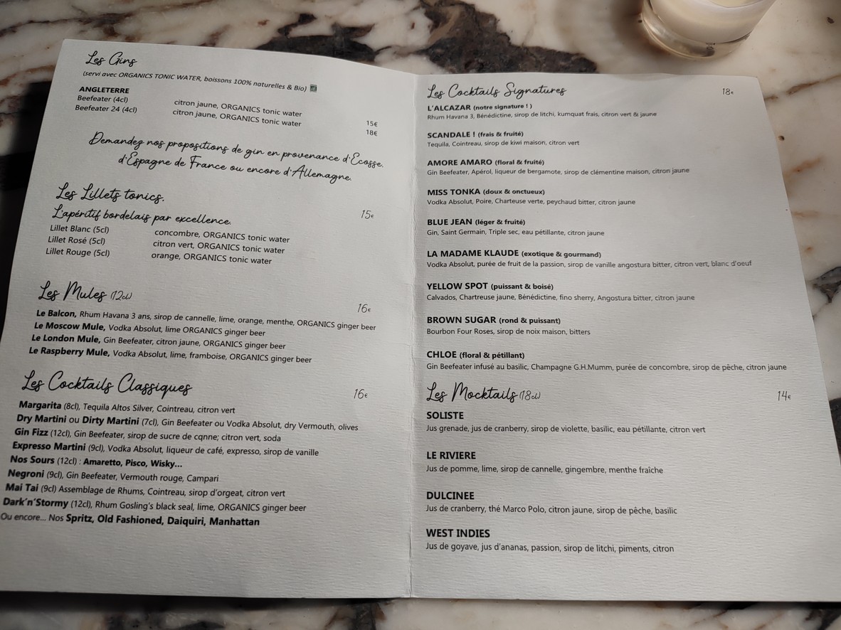 Terrasse de l'Alcazar menu 3