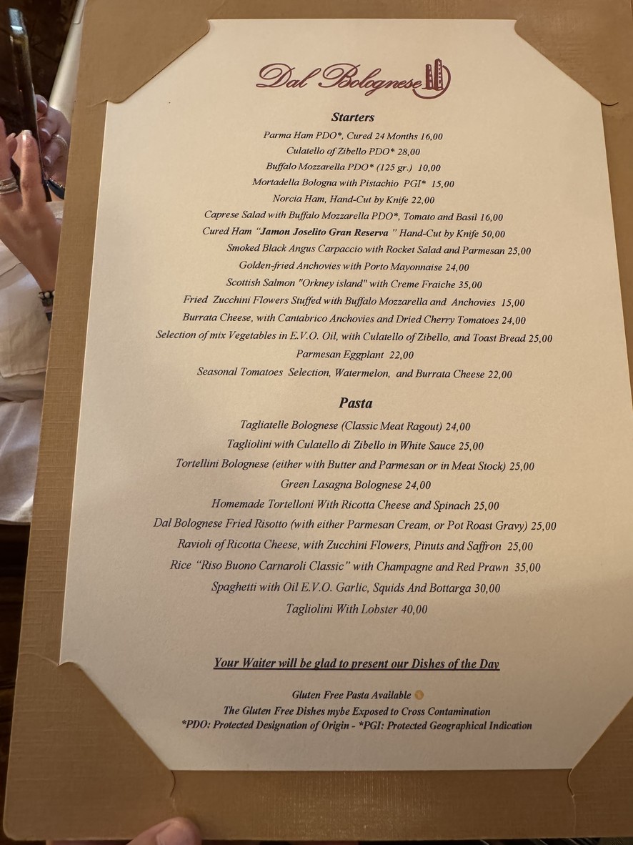Dal Bolognese Roma menu 1