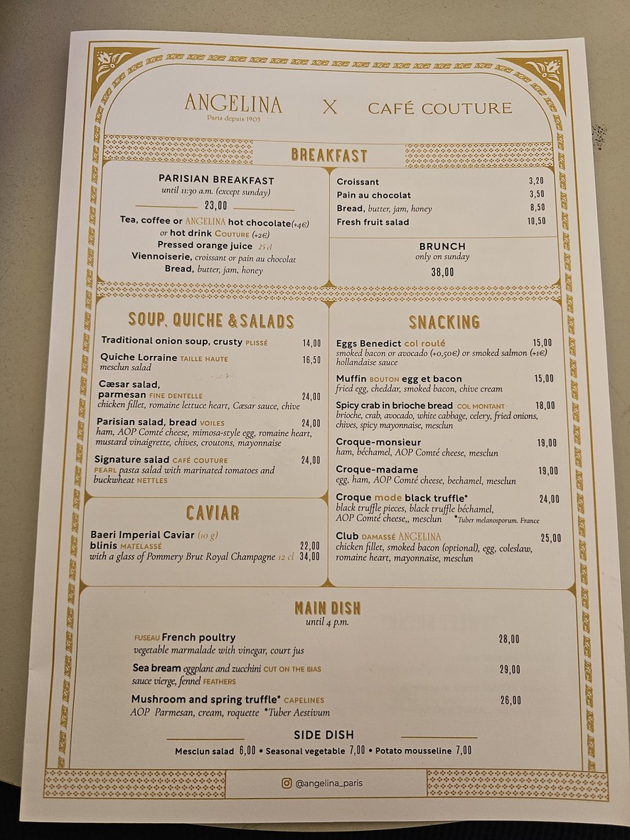 Angelina Paris Musée du Louvre menu 1