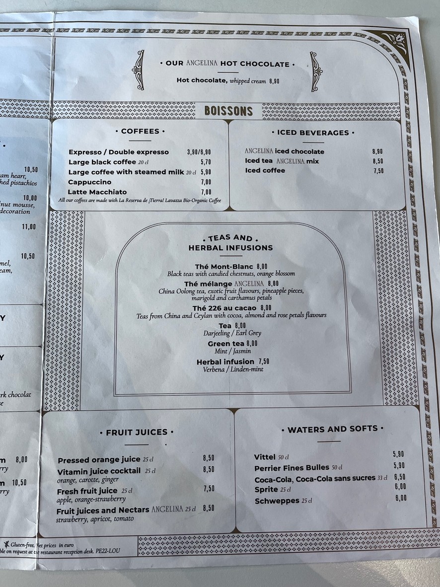 Angelina Paris Musée du Louvre menu 2