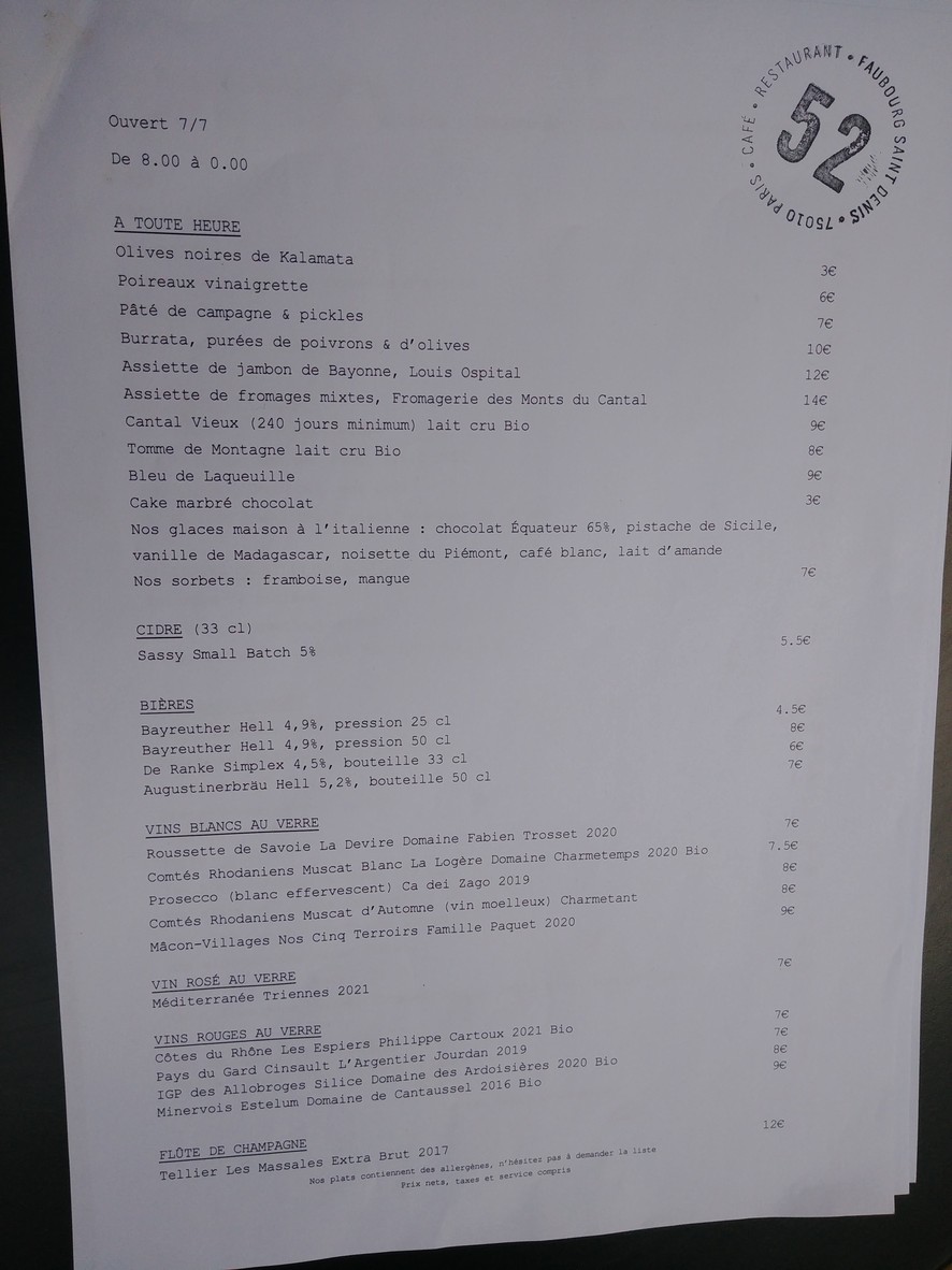 Restaurante 52 menu 2