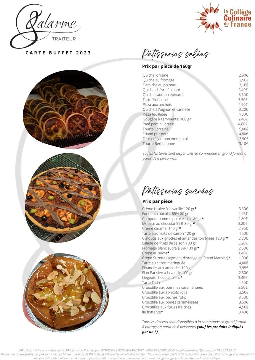Galarme Traiteur Boulogne menu 2