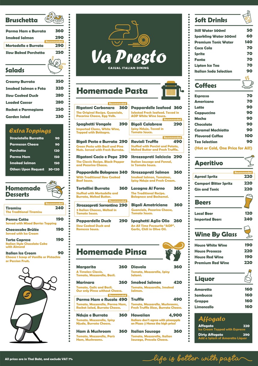 Va Presto (The Up) menu 1
