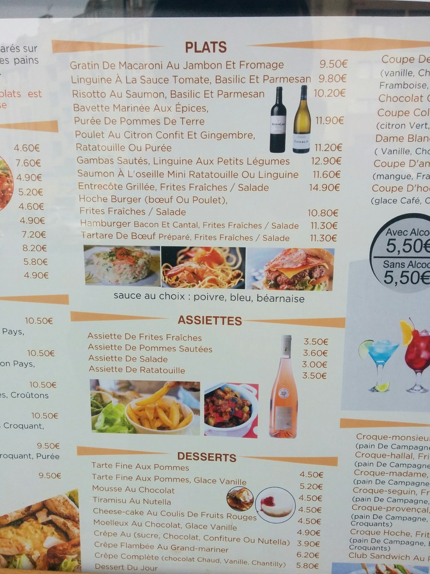 Au Général Hoche menu 1