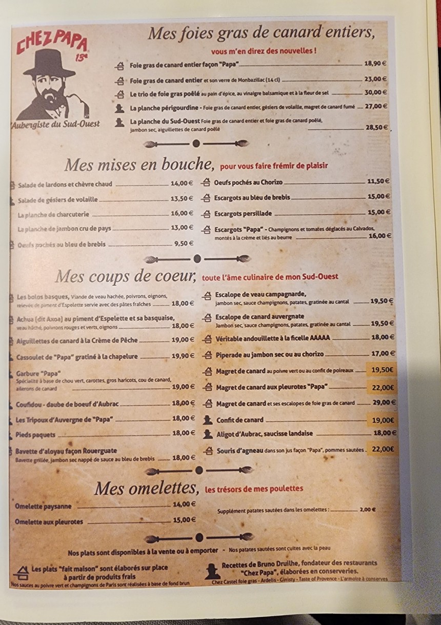 Chez Papa 13 menu 1